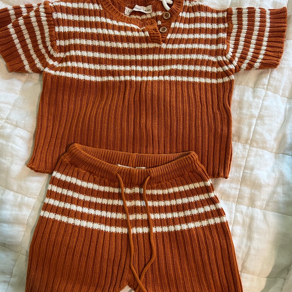 Kids Striped Knit Matching Set - Brown and White